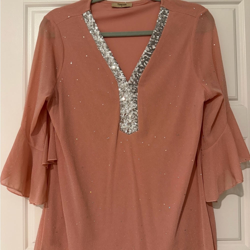 Nique Pink Blouse with Silver Sequin Trim